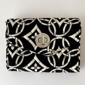 Vera Bradley Black and Cream Patterned Quilted Wallet Turn Lock